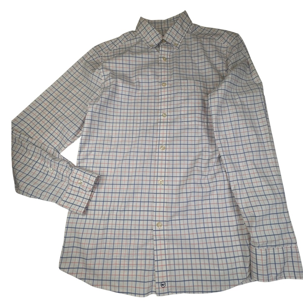 !!!! SOLD !! Shirt Men's Small White Cotton Classic Fit Plaid Button Down brrr